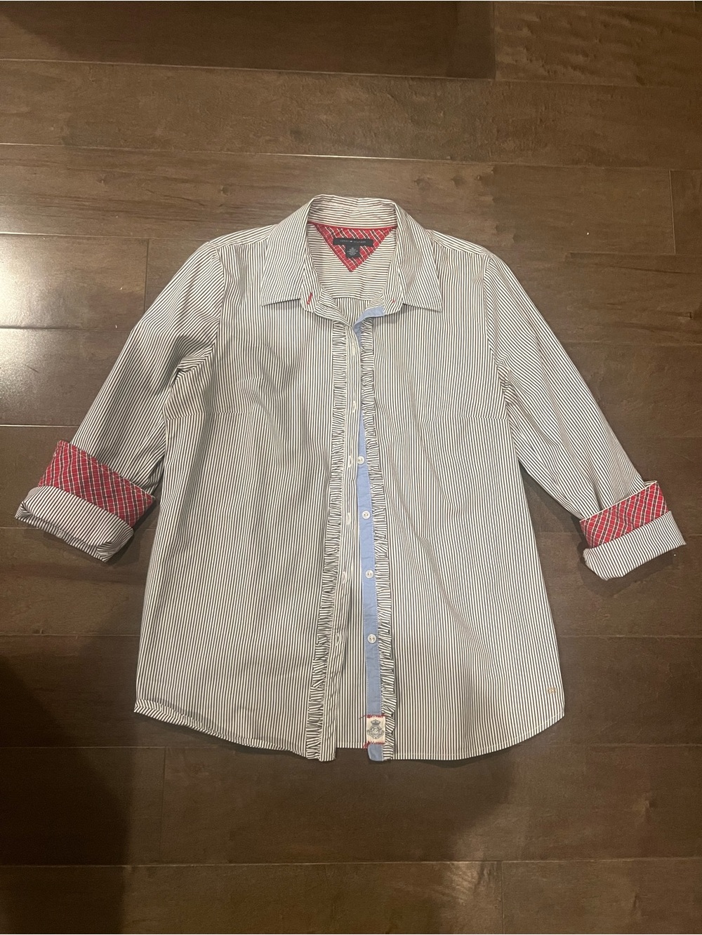 Tommy Hilfiger Women's White & Light Blue Striped Button-Down Shirt